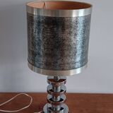 Chromed metal lamp and metallic paper lampshade. 70s