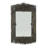 Large rectangular brutalist style metal on wood mirror signed ELY, Ely Creazioni. 70s