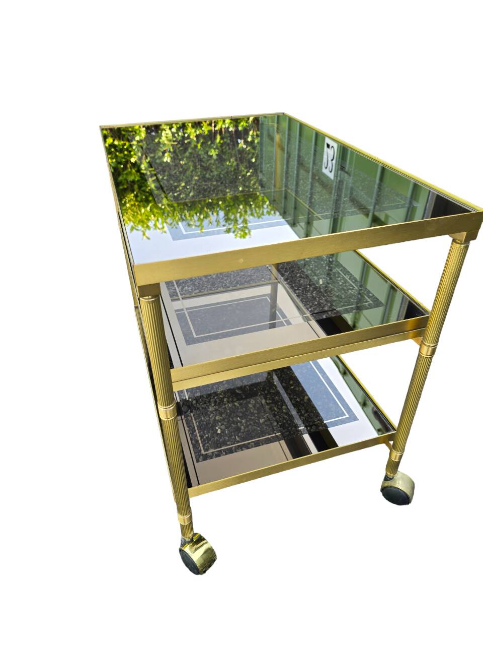 Brass and glass serving trolley, 1970s