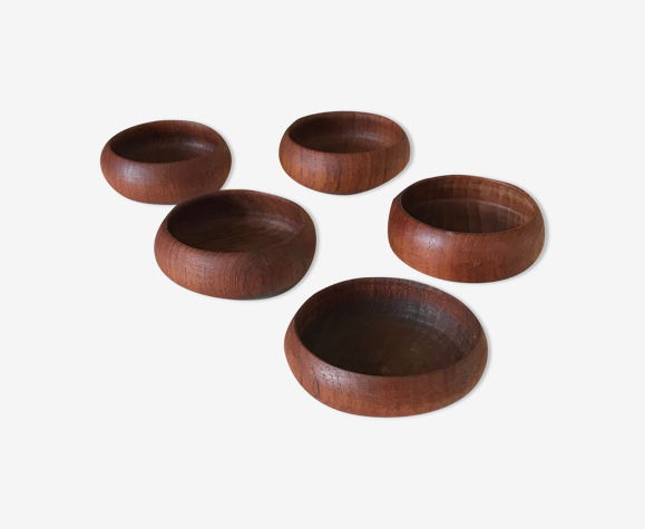 Série de 5 coupelles en teck vintage années 60