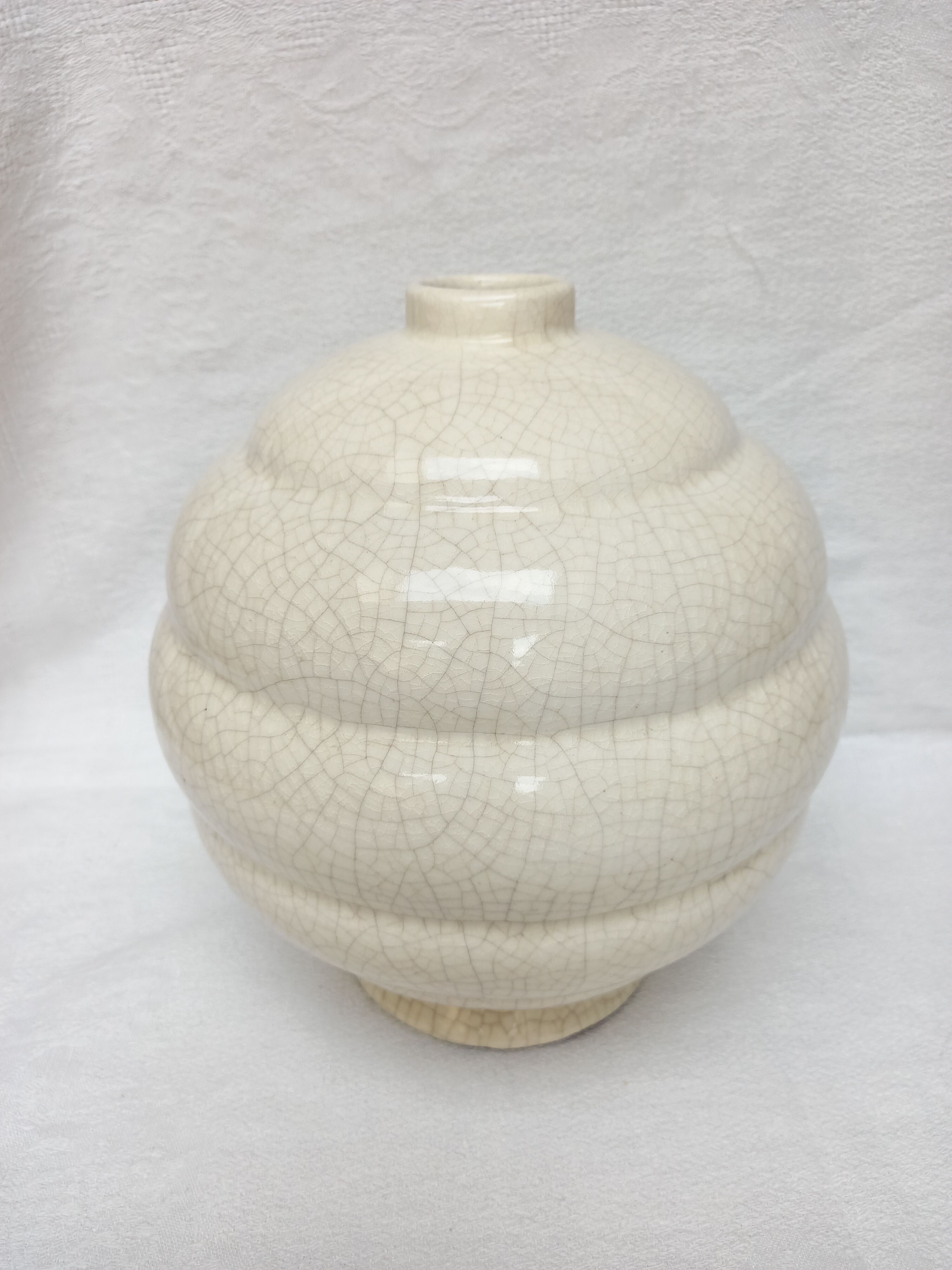 Vase boule art déco faïence craquelé numéroté