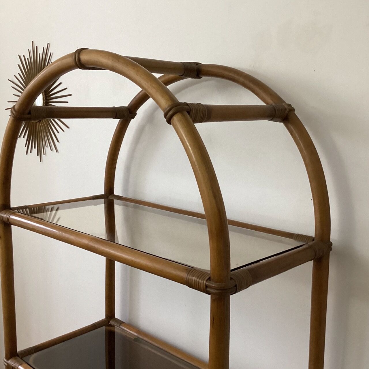 Bamboo shelf and smoked glass