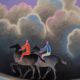 Albert Zavaro: couple of horse riders on a stroll - original lithograph s