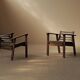 Pair of modernist armchairs in oak, Reconstruction, circa 1940