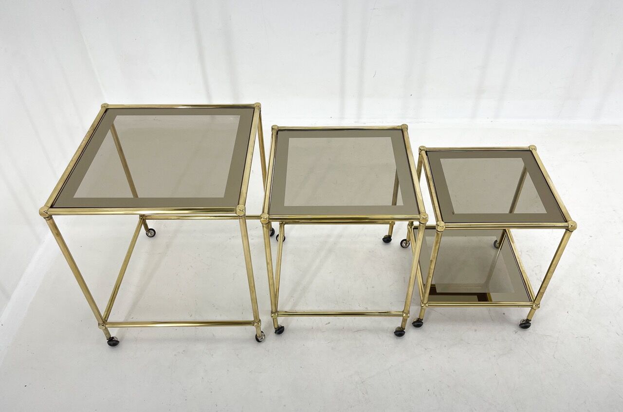 1970's italian brass & smoked glass nesting tables