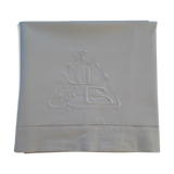 Drap ancien  lin blanc monogramme JG art déco