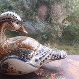 Ceramic signed duck in glazed stoneware, vintage 1960.