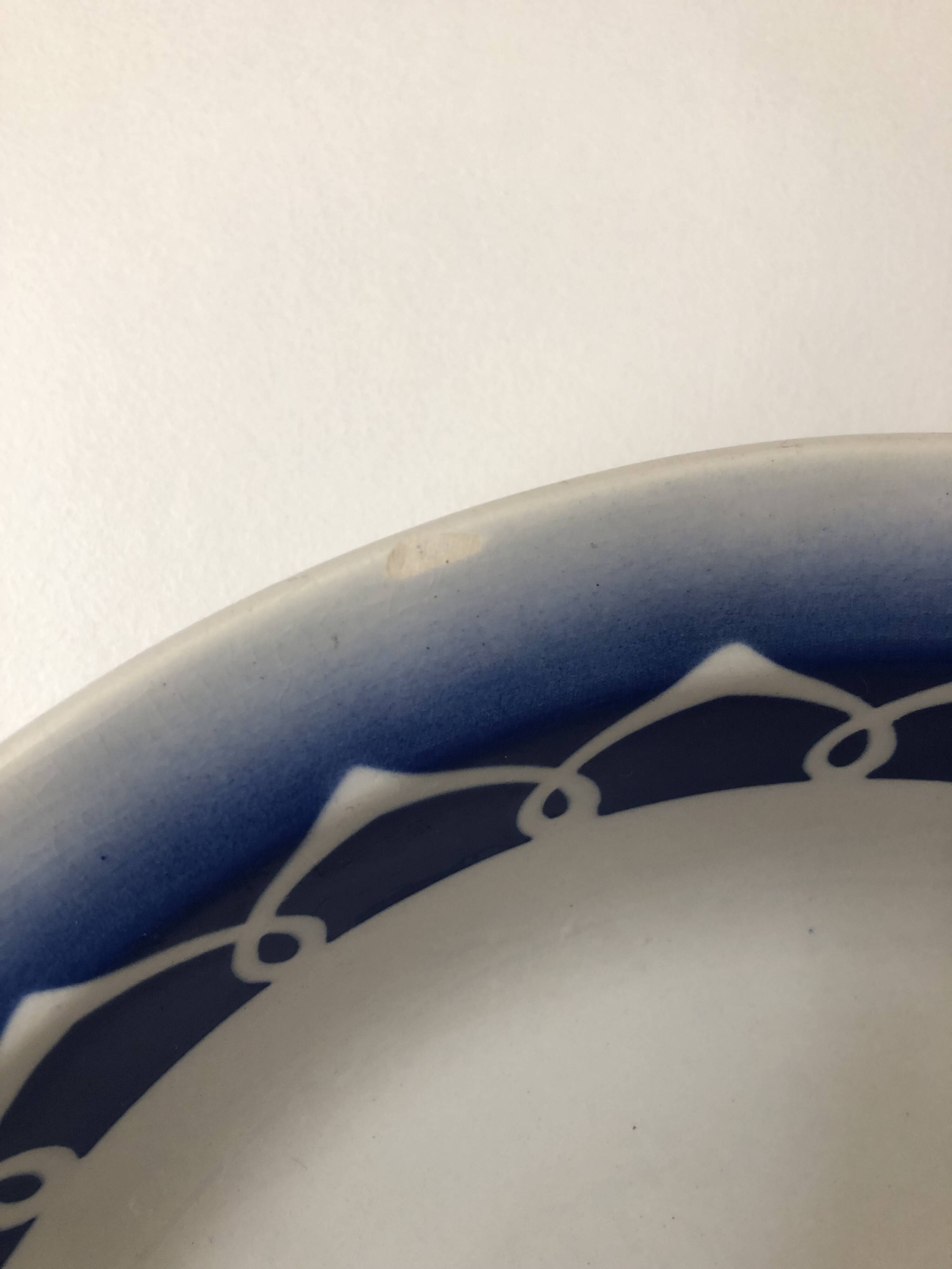 Vintage sublime white and blue hollow dish Badonviller earthenware