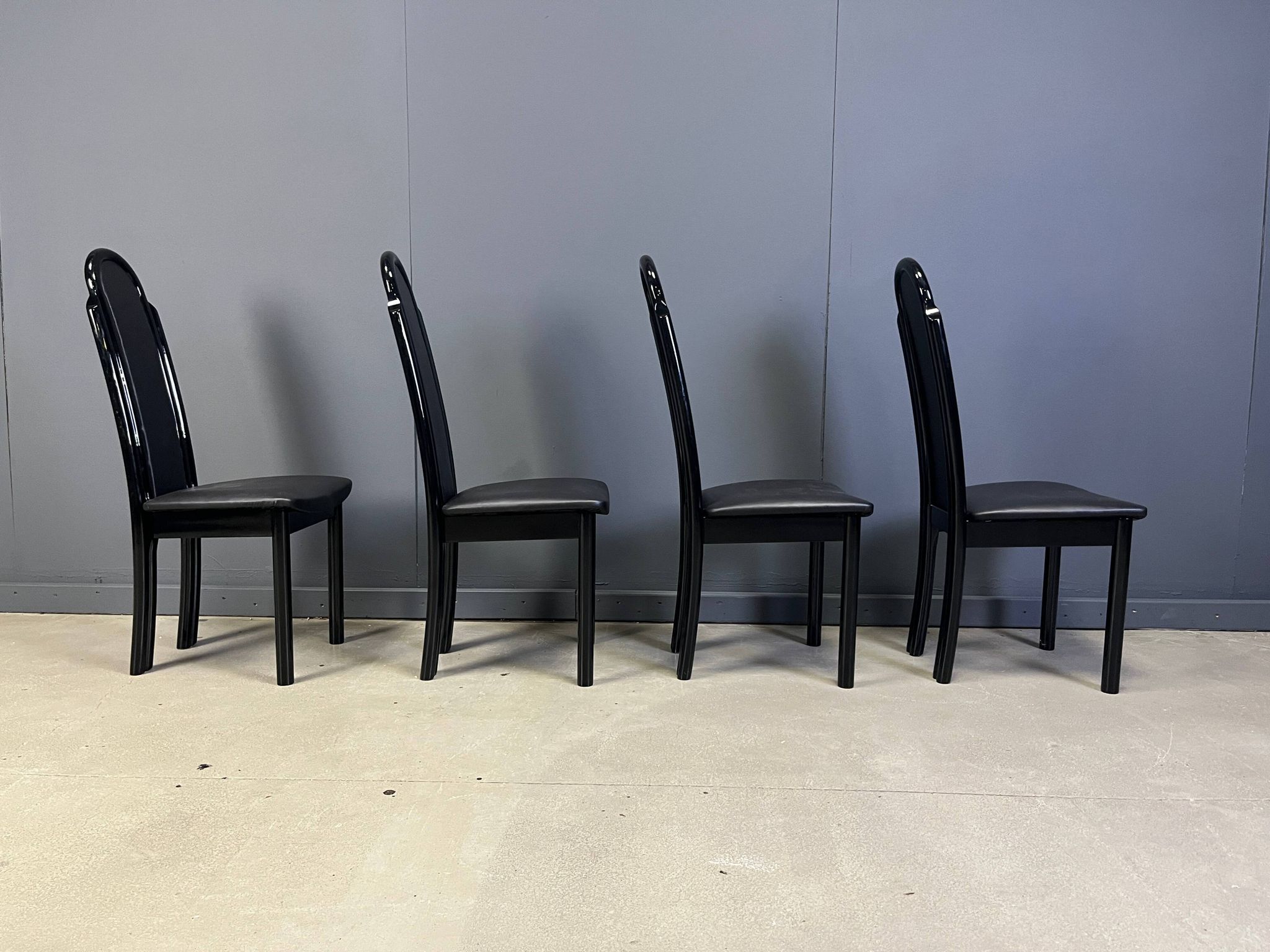 Postmodern lacquered wood Italian dining chairs, 1980s