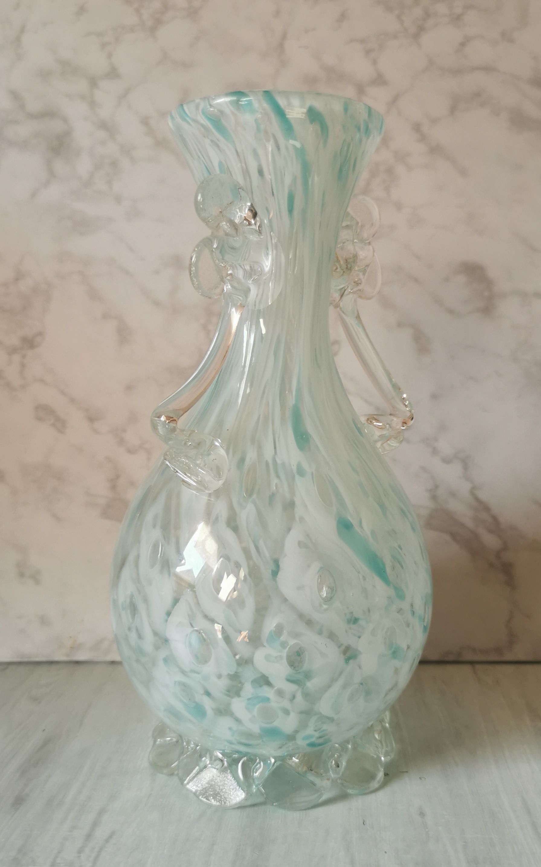 Blue speckled glass vase