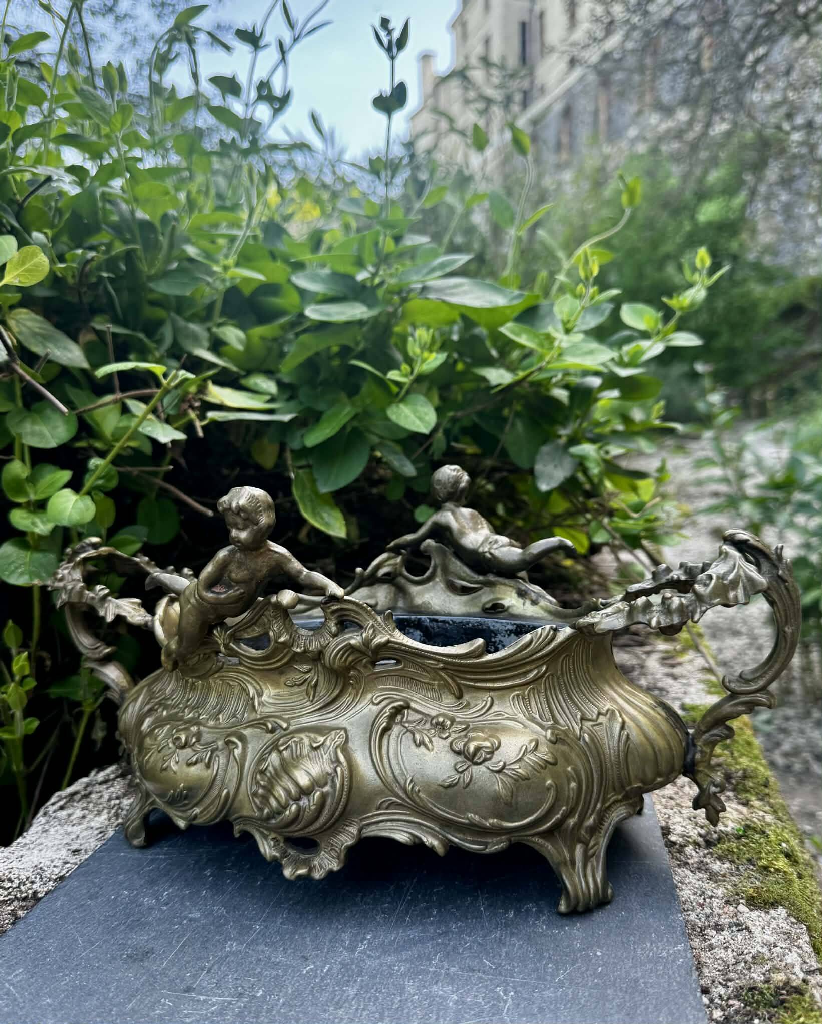 Large rock garden planter angel Art Nouveau