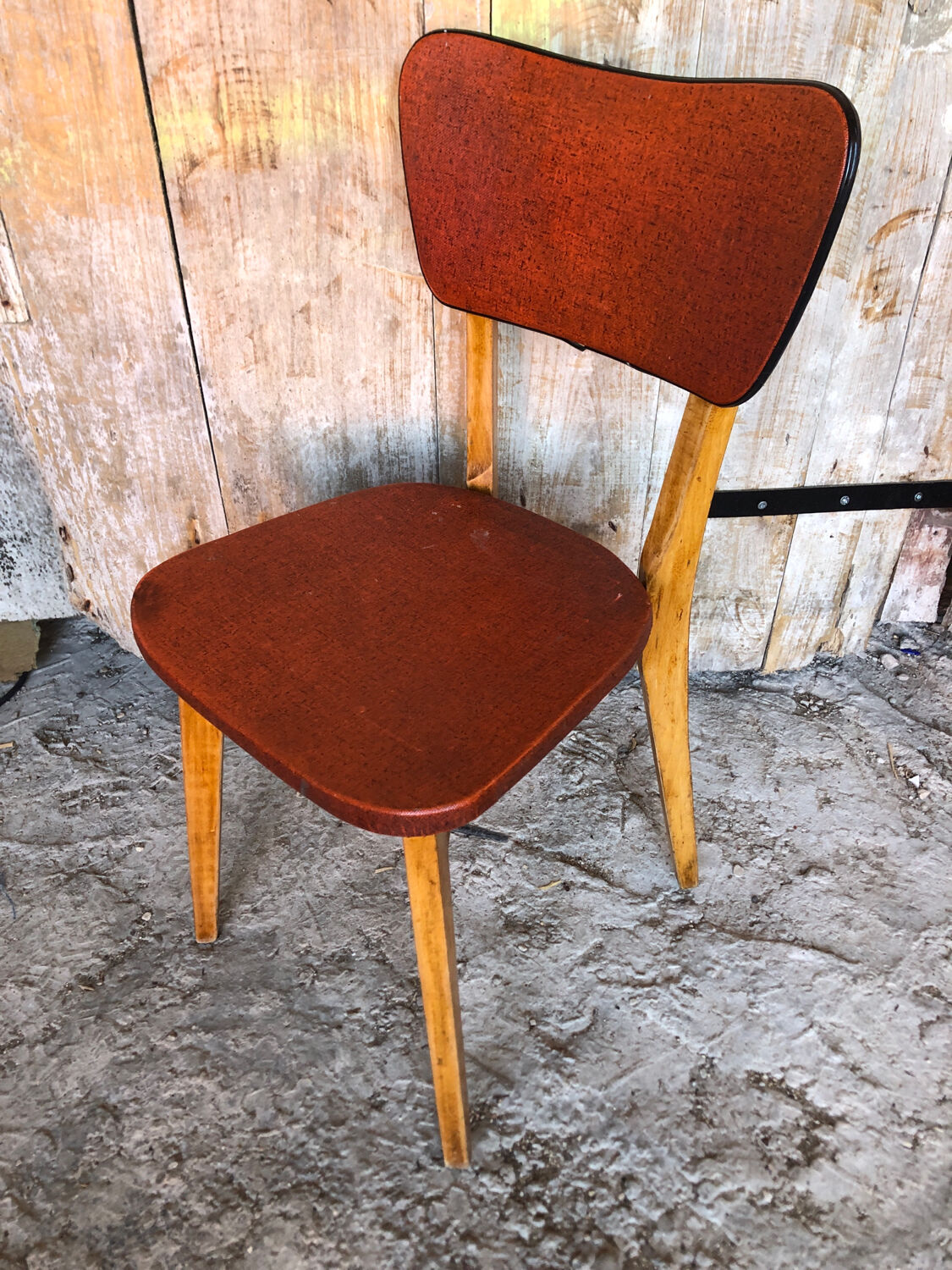 Scandinavian chair wood & skai red 70s vintage