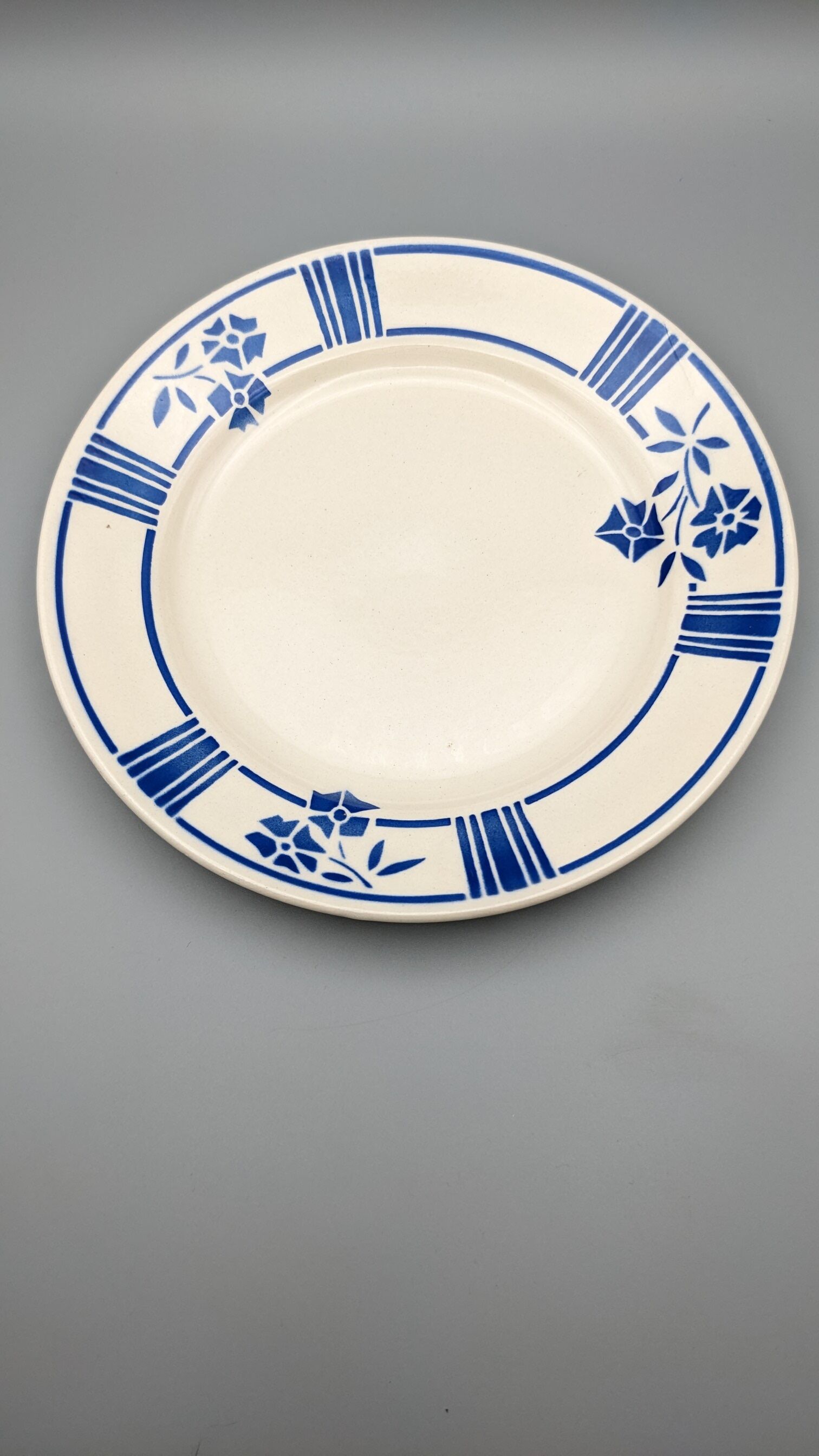 Series of 6 vintage plates demi-porcelaine badonviller art deco blue flowers