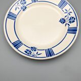 Series of 6 vintage plates demi-porcelaine badonviller art deco blue flowers