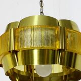 Brass and plastic pendant lamp by Werner Schou, Denmark, 1960
