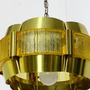 Brass and plastic pendant lamp by Werner Schou, Denmark, 1960