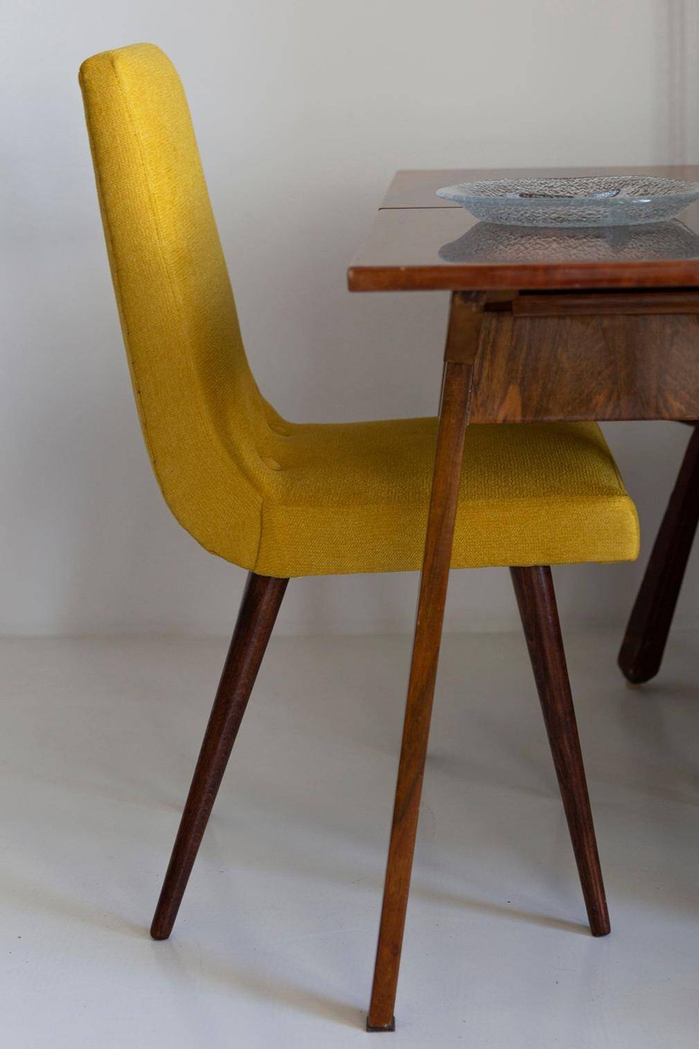 Mustard wool chair from the mid-century, Rajmund Halas, Europe, 1960s.