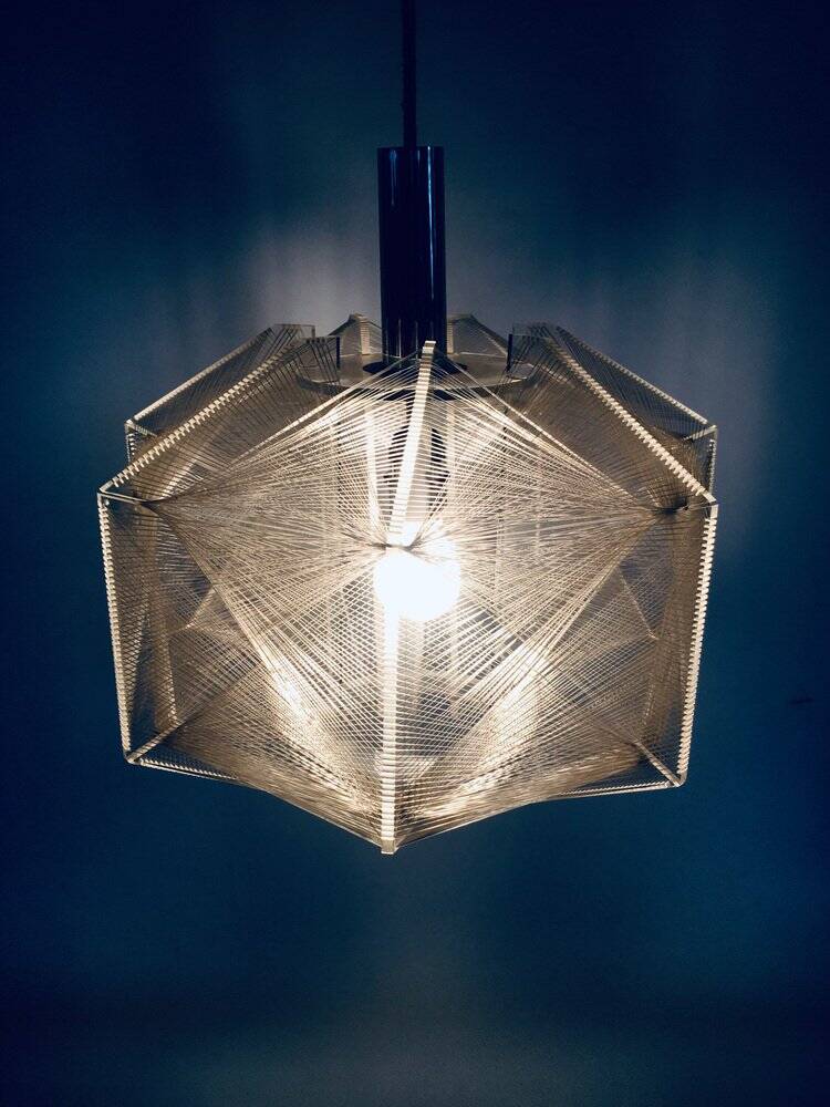 Vintage wire pendant lamp attributed to Paul Secon for Sompex, Germany, 1970s.