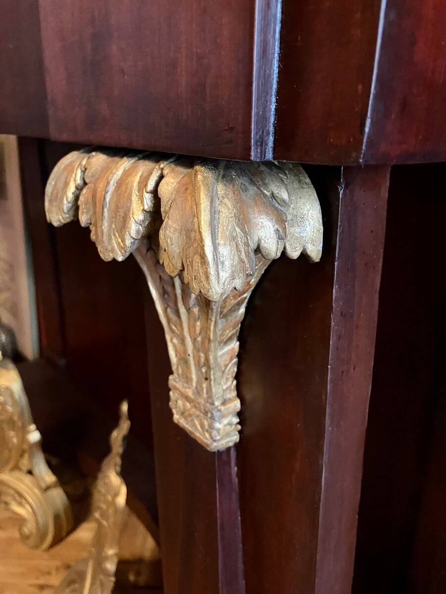 Italian Empire Mahogany and Parcel Gilt Console with Mirror and Carrara Marble Top, Late 18th Century