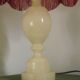 French vintage round marble table lamp with hide skin decorative shade