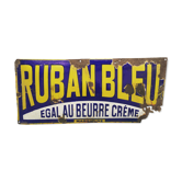 Plaque émaillée bombée publicité ancienne pour margarine Ruban Bleu