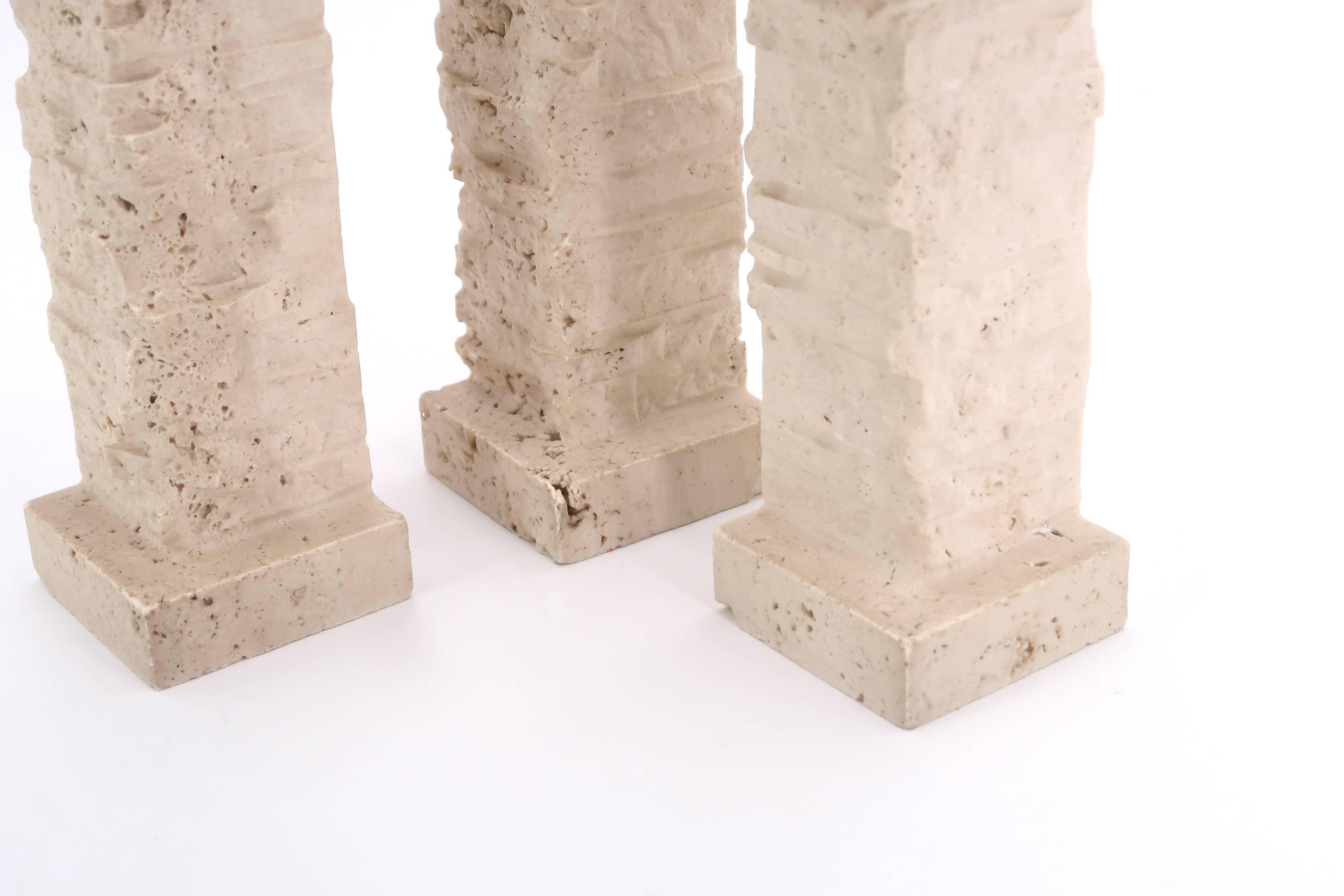 Set of 3 travertine column candle holders Marble Art Marta