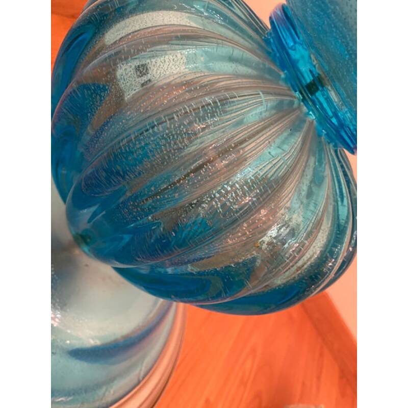 1980s Italian Venetian Blue and Silver Murano Glass Style Coffee Table