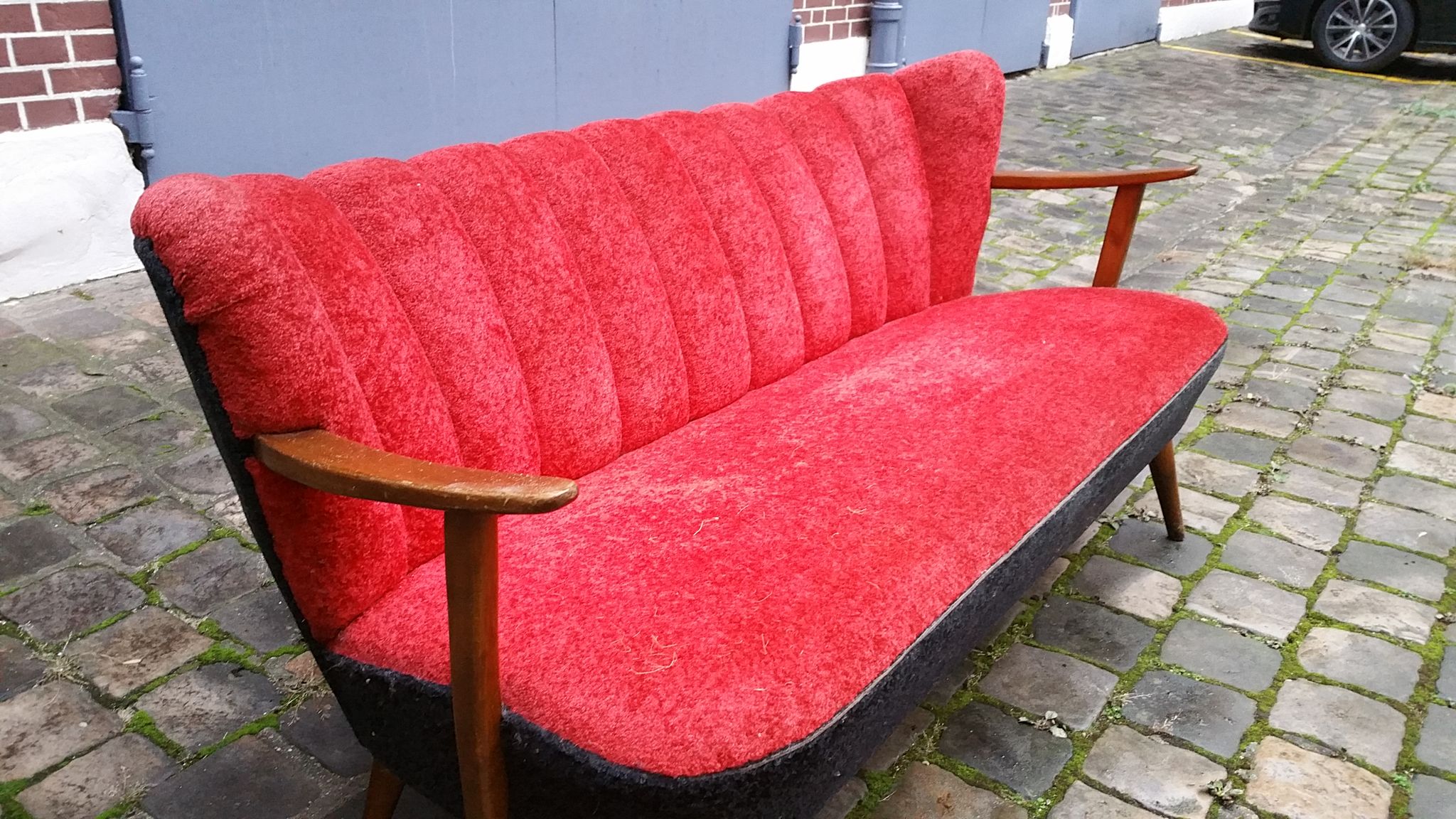 Scandinavian cocktail bi color red couch, 50s 60s