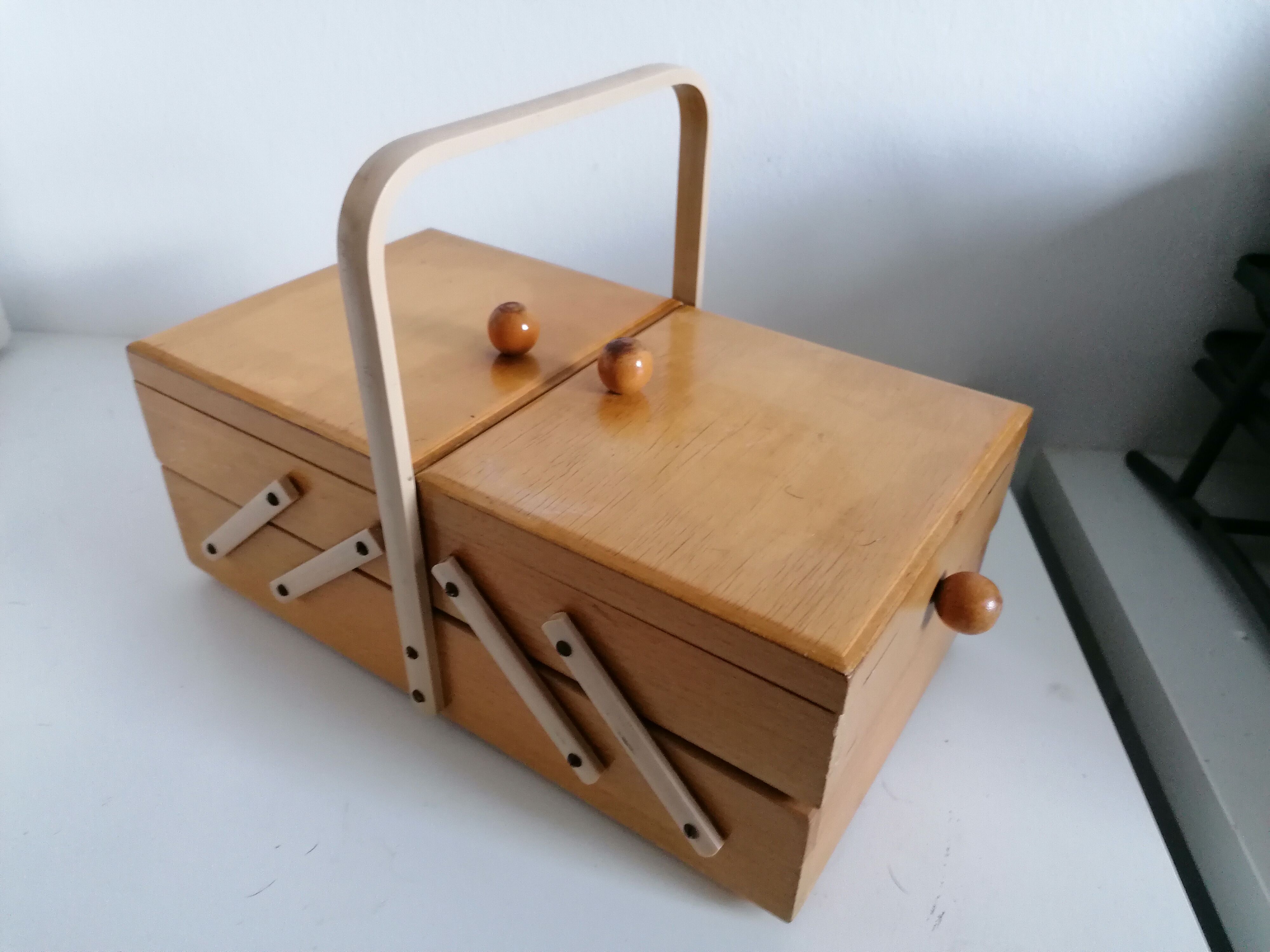 Sewing box worker wood vintage Scandinavian design