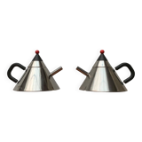 Postmodern Japanese kettle in stainless steel, set of 2
