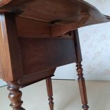 Pair of Louis Philippe style walnut bedside tables / work tables with flap