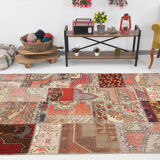 5x8 Neutral Red Beige Oushak Patchwork Rug 245x168Cm