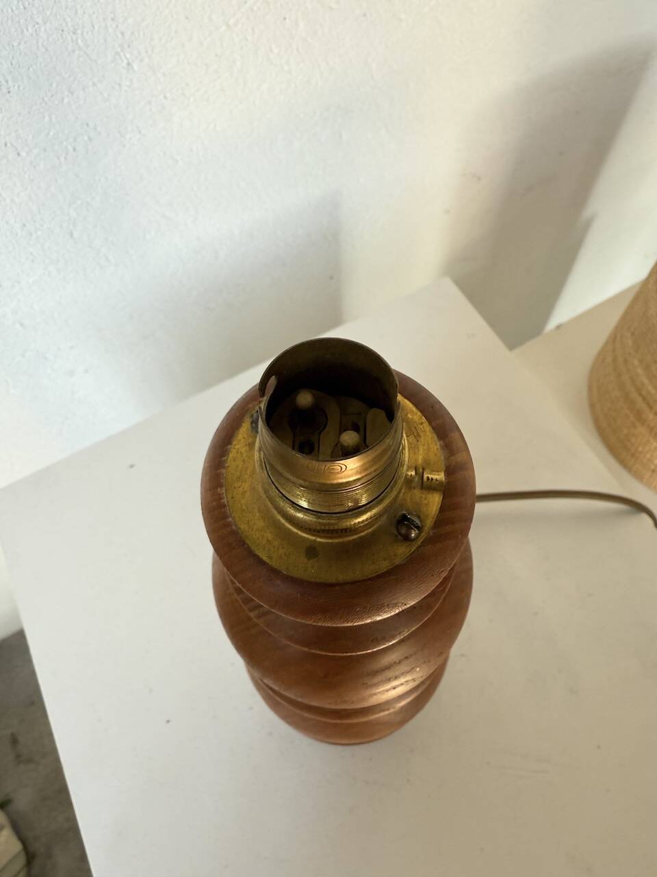 1950s turned oak wood table lamp