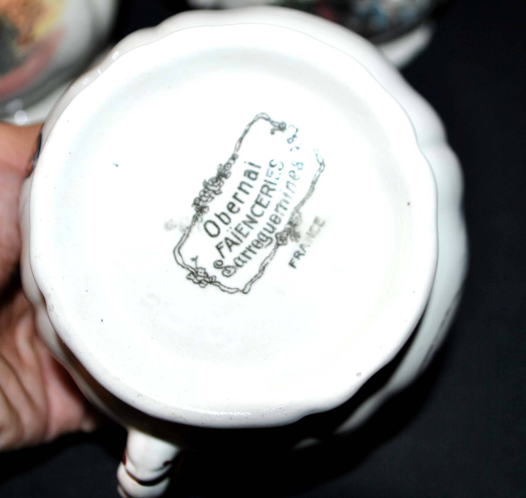 Obernai coffee service in sarreguemines earthenware coffee maker sugar bowl and milk