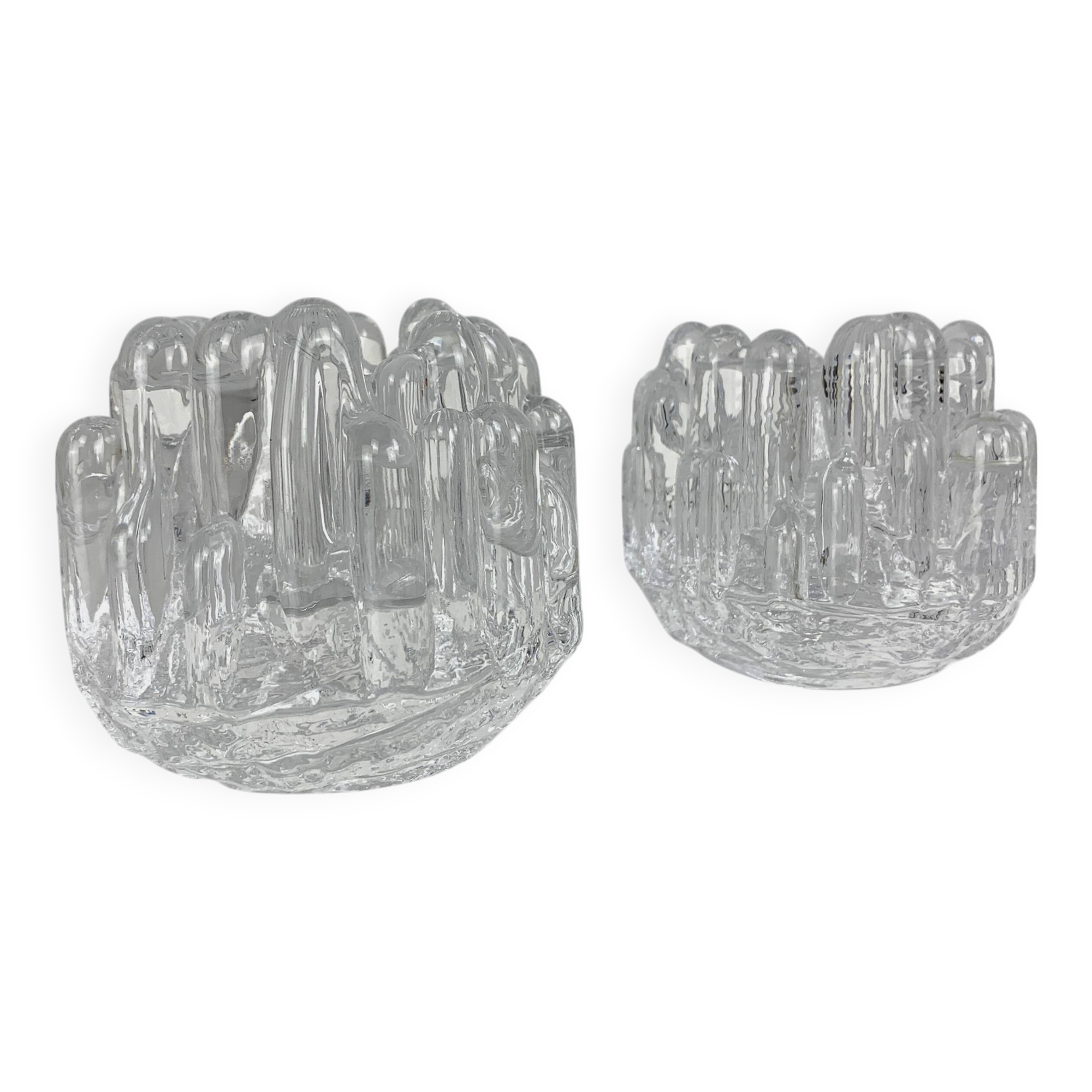 Pair of Sunflower Glass Candlesticks, Göran Wärff for Kosta Boda, Sweden, 1970s