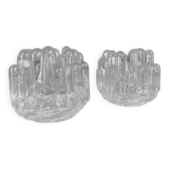 Pair of Sunflower Glass Candlesticks, Göran Wärff for Kosta Boda, Sweden, 1970s