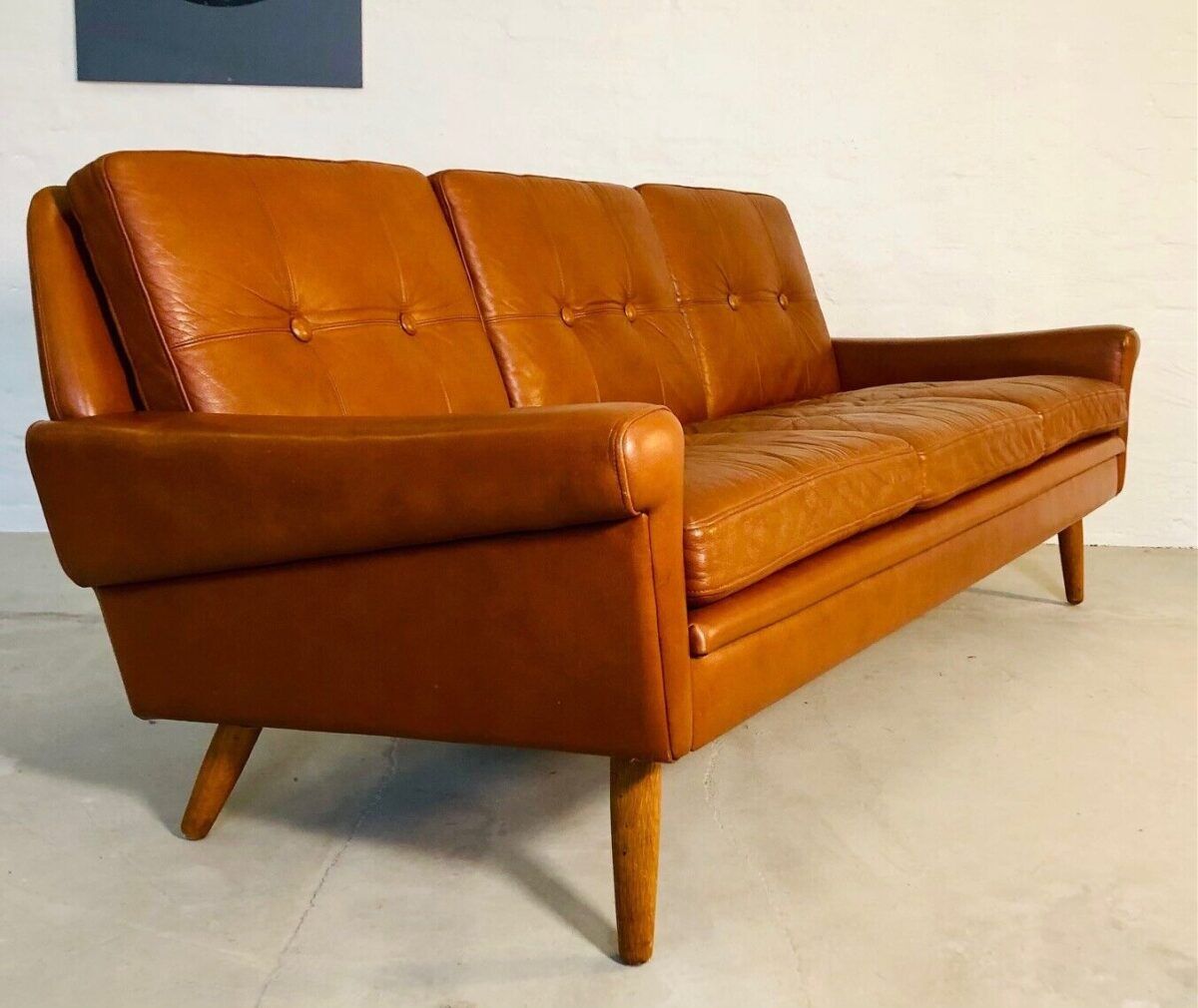 Canapé Svend Skipper vintage danois des années 60 en cuir cognac pour 3 personnes.