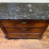 Chest of drawers 3 drawers in walnut top marble style Louis philippe