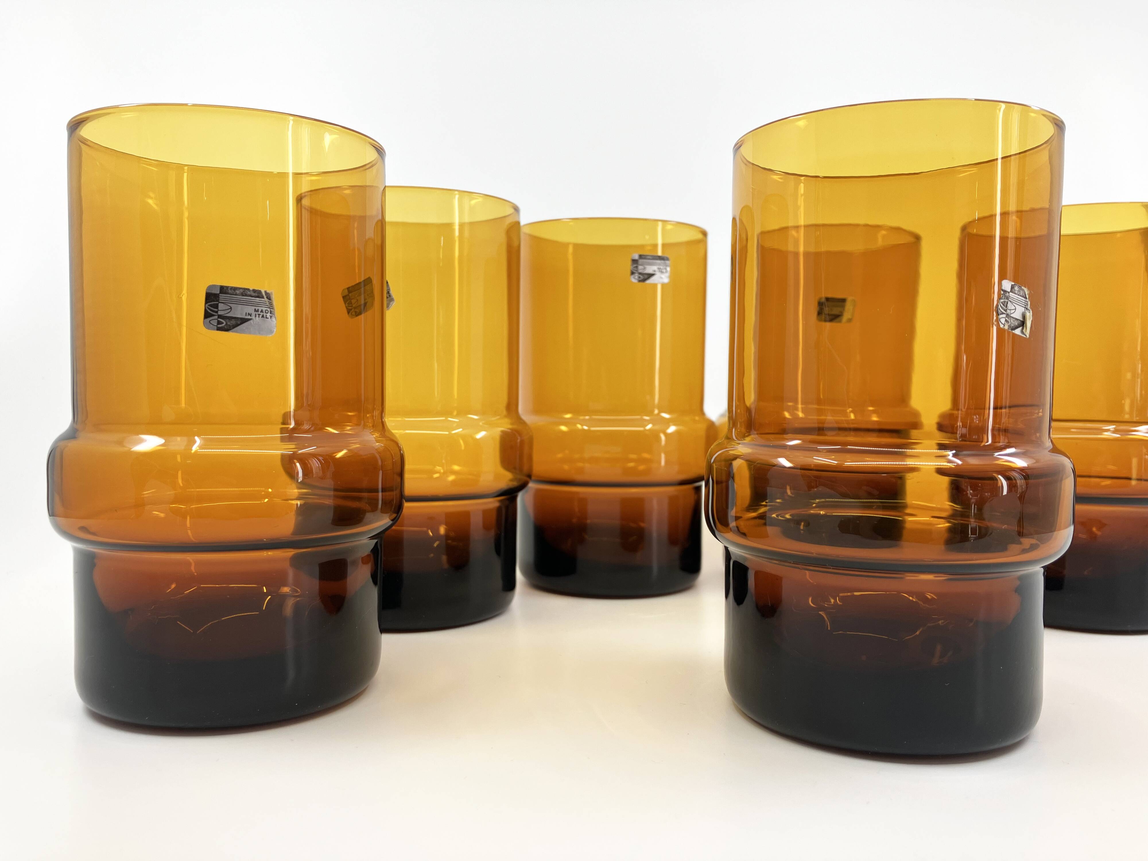 Set of 6 orangeade glasses / pitcher / ice bucket • Italy • 1970