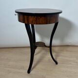 Round Biedermeier Sewing Table in Walnut with Ebonized Legs, South Germany, 1825