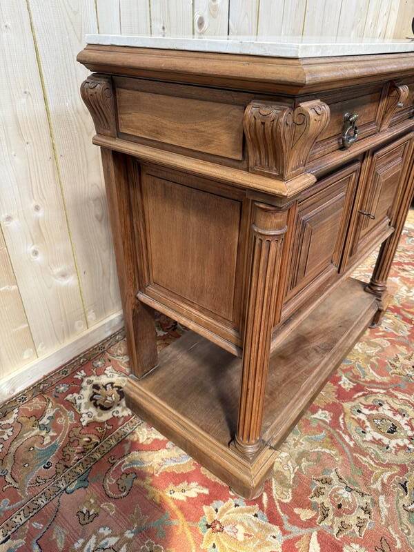 Desserte - Console Henri III en noyer et marbre beige