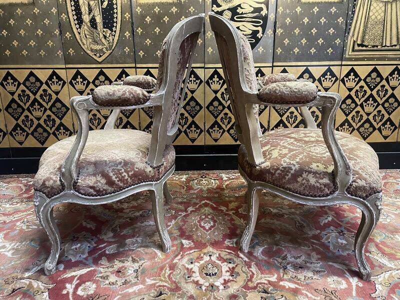 Pair of Louis XV style cabriolet armchairs in genoa velvet