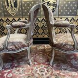 Paire de fauteuils cabriolets velours de gêne de style Louis XV