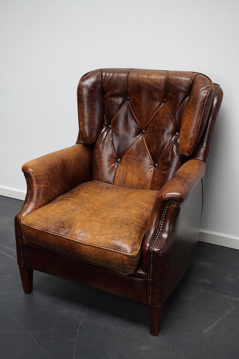 Fauteuil club vintage hollandais en cuir