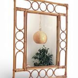 Mid-Century Organic Modern Bamboo & Rattan Mirror, Franco Albini Style, 1960s