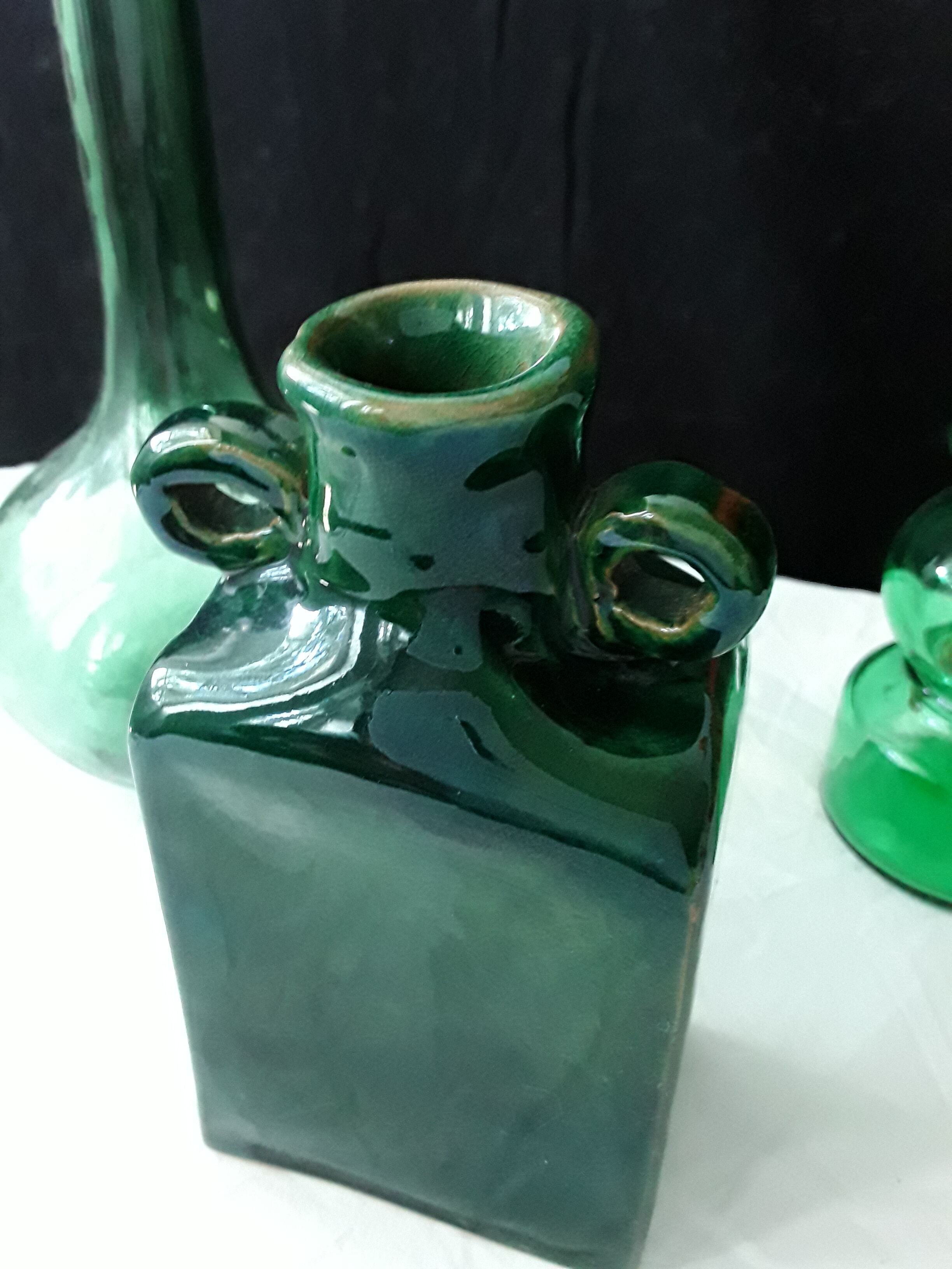 Vintage green vase with ears