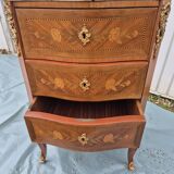 Curved chest of drawers with 3 marquetry drawers and marble top