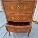 Commode galbée 3 tiroirs en marqueterie et plateau en marbre