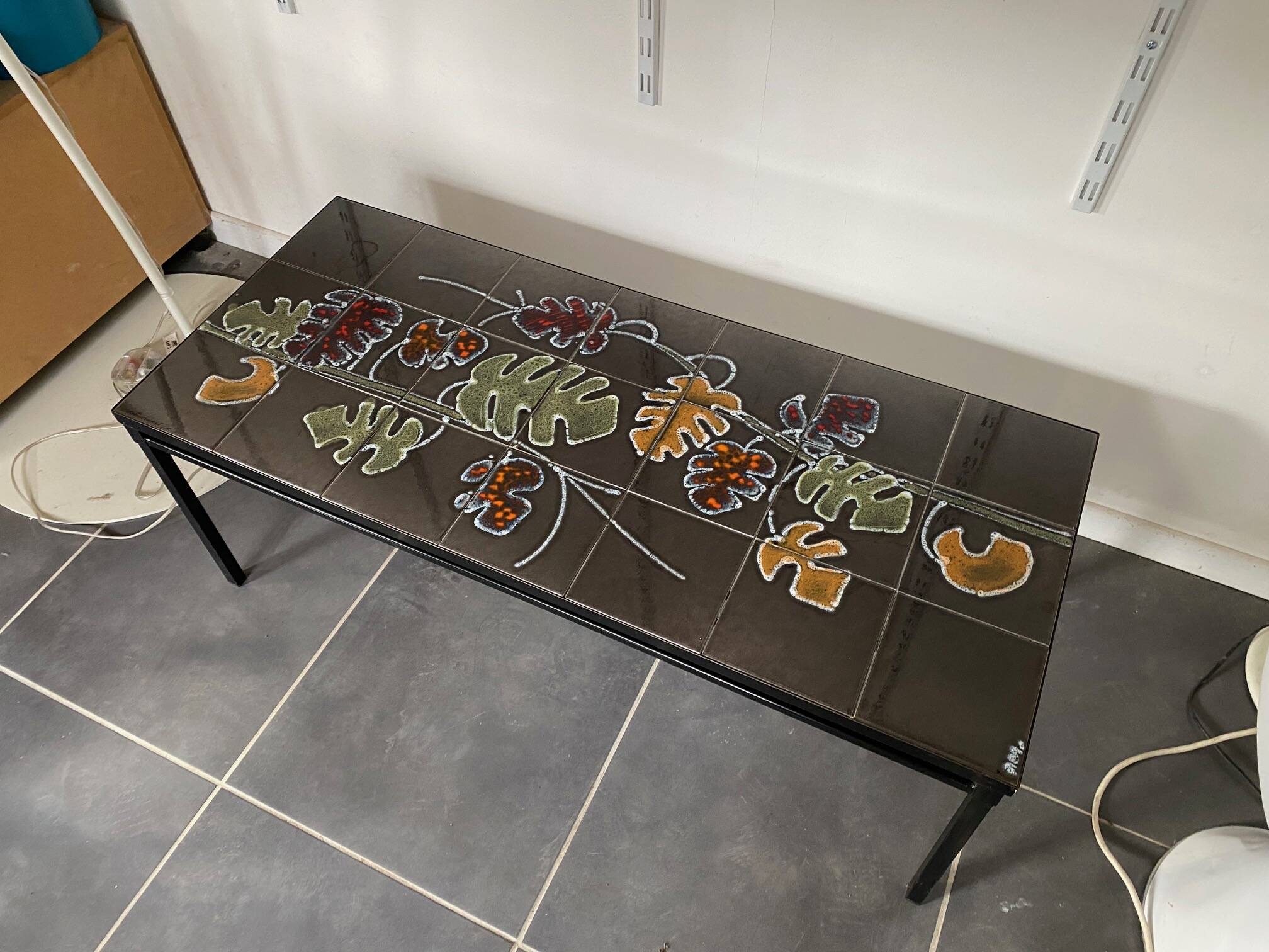 Vintage coffee table in ceramic and steel ceramist adri vallauris 1960