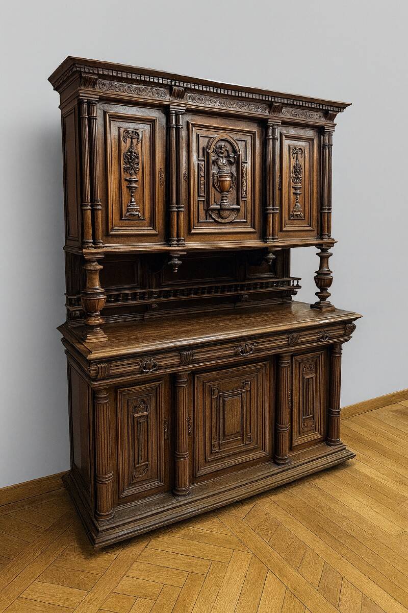 Renaissance-style two-body buffet in walnut